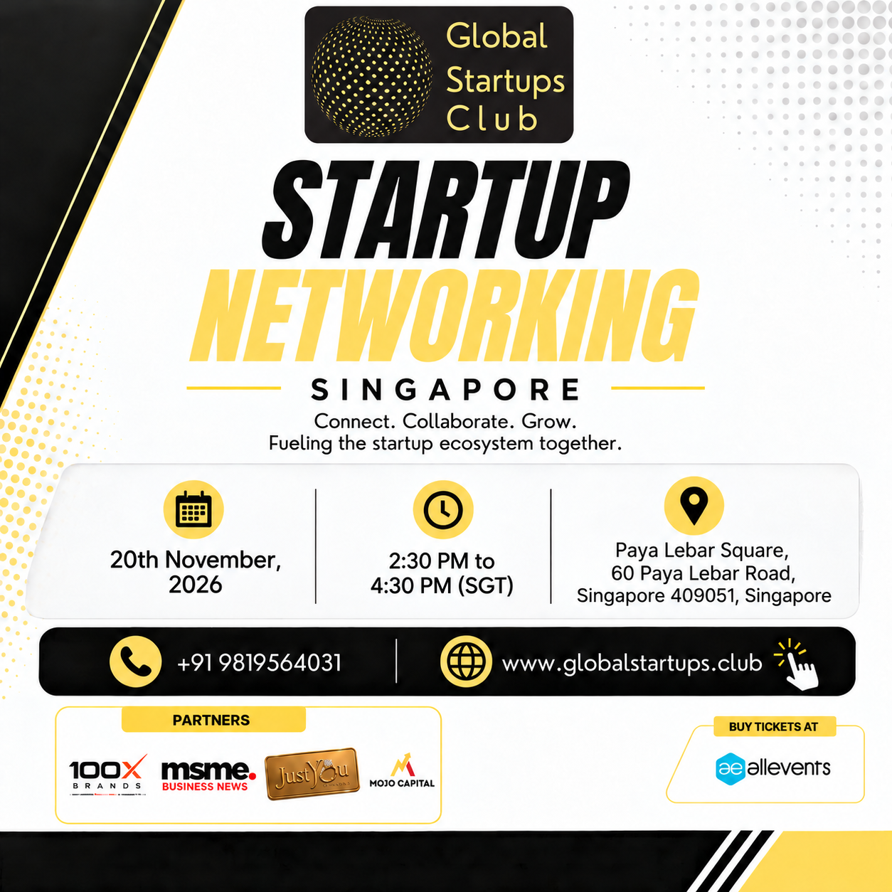 Singapore Startup Networking square flyer for Friday, 20 November 2026